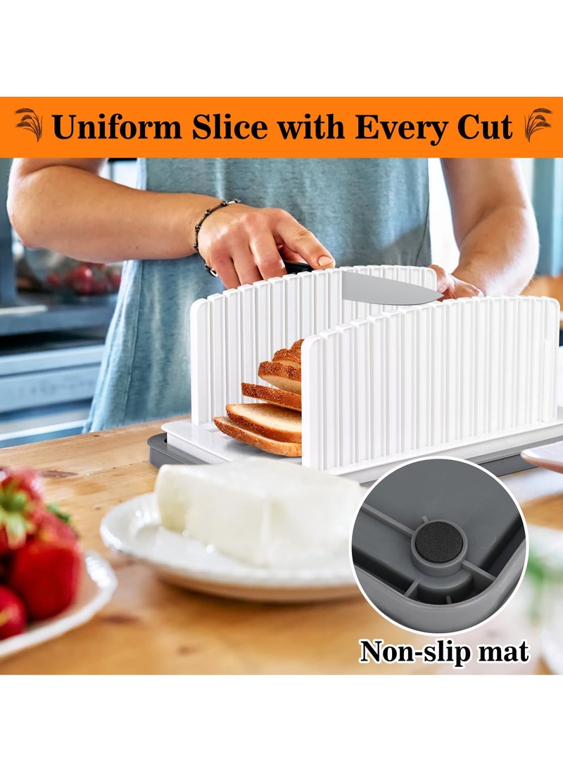 SYOSI - New Upgrade Bread Slicer for Homemade Bread, Manual Bread Slicer Guide with Adjustable Width, Sourdough Bread Slicer with Tray,  Foldable Cutting Guide with Crumb Tray, for Loaf, Bagel, Bun - Image 1