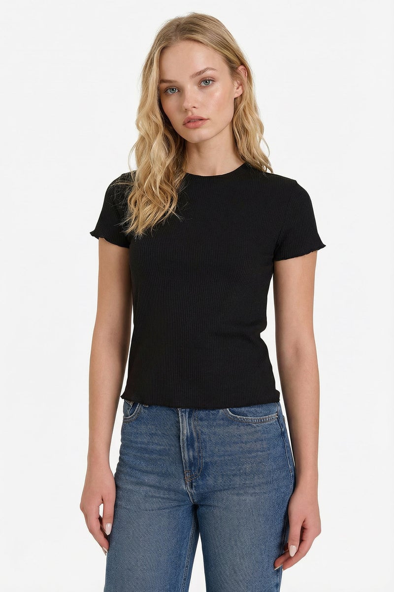 DeFacto Black Woman Fitted Ribbed Camisole T-Shirt Casual - Image 1