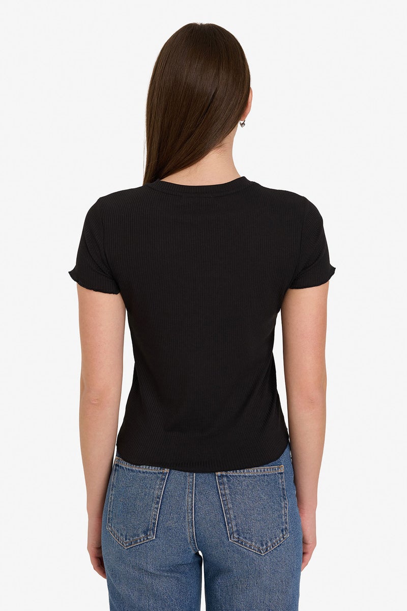 DeFacto Black Woman Fitted Ribbed Camisole T-Shirt Casual - Image 5