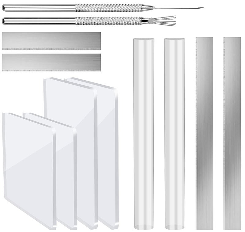 KACOLA 12 Pcs Polymer Clay Cutter Tools, Acrylic Roller for Polymer Clay, Acrylic Sheet Rectangle Shape, Clay Rolling Pin, Modeling Clay Carving Tools, Shaping Knife for Clay DIY, Earing Making, Jewelry - Image 1