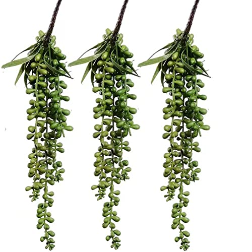 FLIPPED 3 Pack Artificial Plant Succulent Plants Hanging String Pearls Plant Fake Lover Tears Plants ((Green&13.7 in) - Image 1