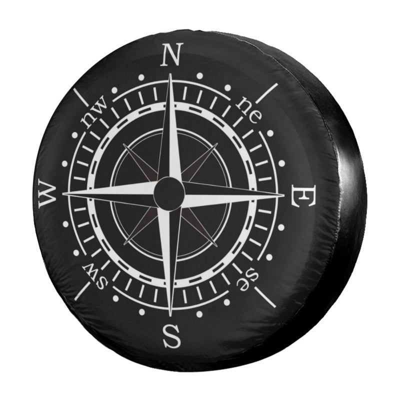 Foruidea Compass Sun Dial Black Spare Tire Cover Waterproof DustProof Wheel Tire Cover Fit for JeepTrailer RV SUV and Many Vehicle 16 Inch