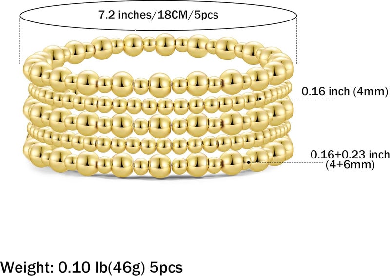Badu Gold Plate Bead Bracelet for Women 14K Gold Plated Bead Ball Bracelet Stretchable Elastic Hypoallergenic Bohemian Stackable - Image 2