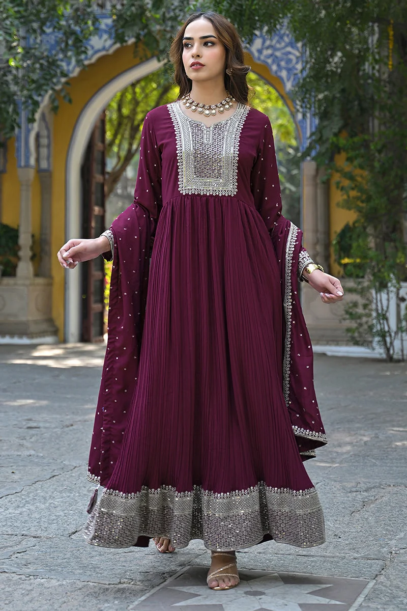 Magenta Georgette Solid Yoke Design 2-Piece Anarkali Set