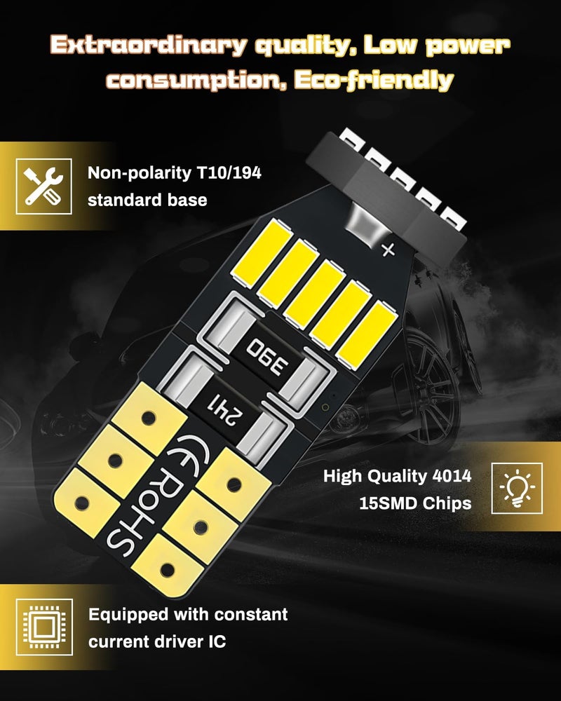 Qoope 12-Pack 194 LED Bulb Super Bright 4500K Neutral White 400LM T10 168 2825 W5W Non-Polarity 4014 15SMD LED Bulbs for Car Interior Dome Map Door Light License Plate Light - Image 3
