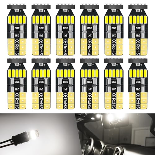 Qoope 12-Pack 194 LED Bulb Super Bright 4500K Neutral White 400LM T10 168 2825 W5W Non-Polarity 4014 15SMD LED Bulbs for Car Interior Dome Map Door Light License Plate Light - Image 1