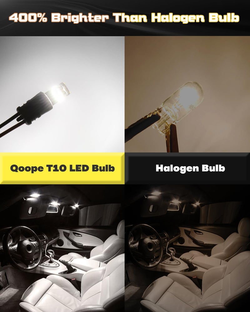 Qoope 12-Pack 194 LED Bulb Super Bright 4500K Neutral White 400LM T10 168 2825 W5W Non-Polarity 4014 15SMD LED Bulbs for Car Interior Dome Map Door Light License Plate Light - Image 4