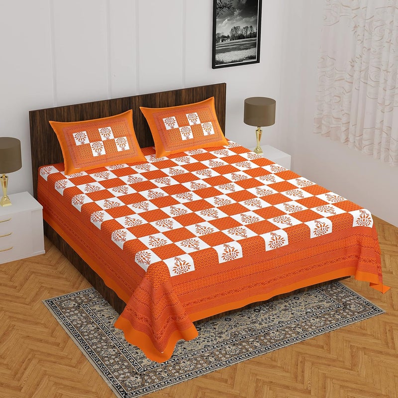 Meejoya Cotton Rajasthani Jaipuri Traditional King Size Double Bed Bedsheet With 2 Pillow CoversJaipuri_100144 TCMulticolor - Image 2