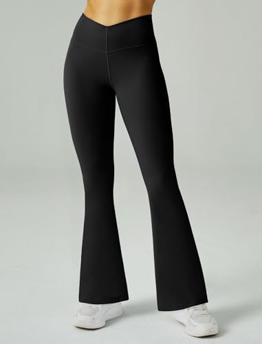 FireSwan Women's Flare Yoga Pants V Waist Flared Leggings High Waisted Bootcut Workout Pants Tummy Control(Black M) - Image 2