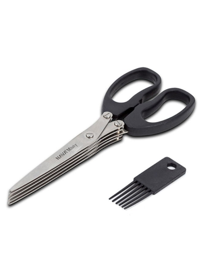 NAVA Stainless Steel 5 Blade Herb Scissors With Cleaning Comb "Misty" -Black - Image 1