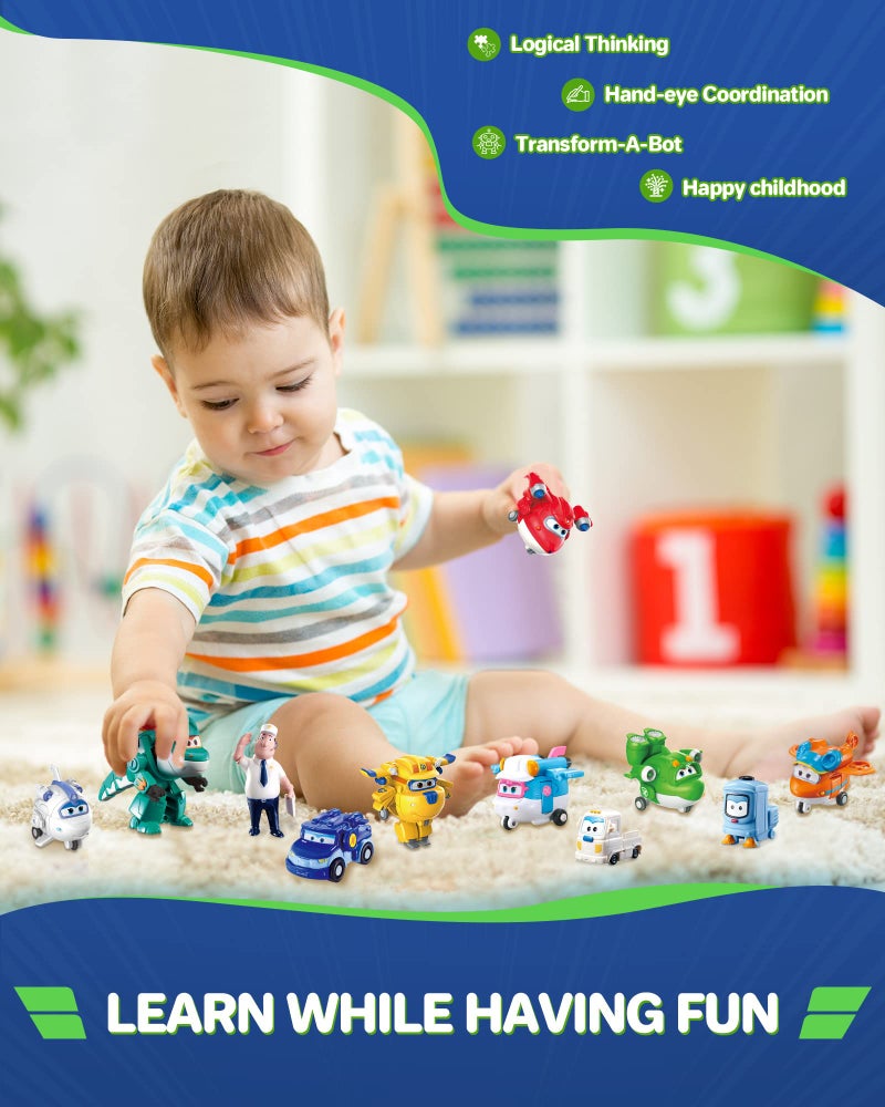 Super Wings 15-Pack Transformer Toys 2 inch Airplane Robot Mini Action Figures with Real Mobile Wheels for Kids 3 4 5 6 7 8+ Birthday Party Supplies for Preschool Boys and Girls - Image 4