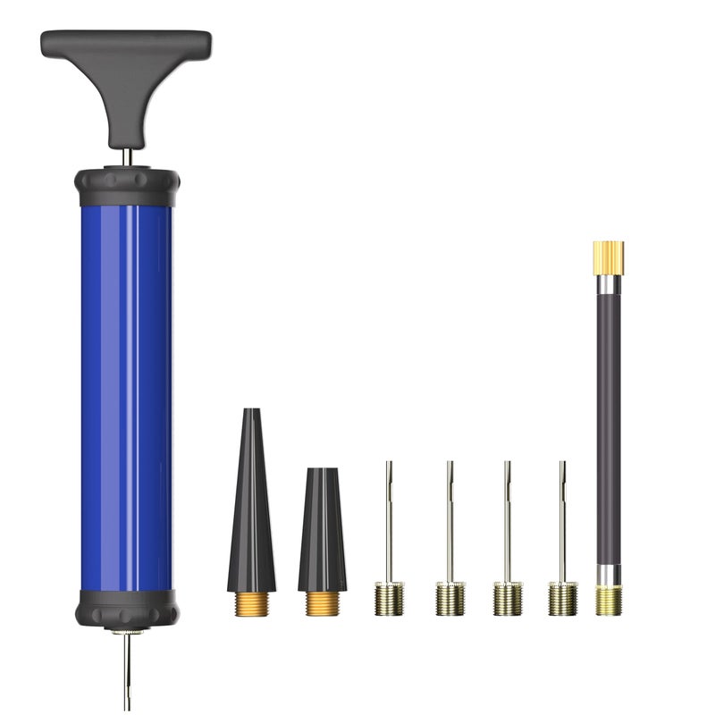 HDNNC Portable Ball Pump, Air Pump, Hand Pump Inflator Kit with 4 Needles 2 Nozzle 1 Extension Hose for Basketball Football Volleyball Soccer - Blue - Image 1