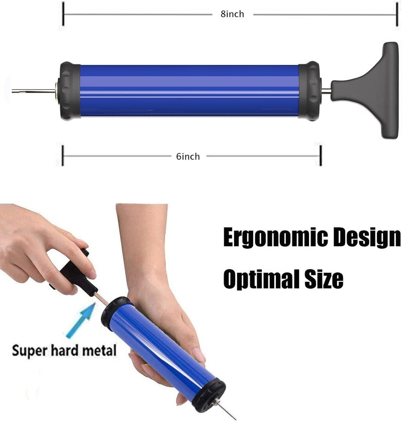 HDNNC Portable Ball Pump, Air Pump, Hand Pump Inflator Kit with 4 Needles 2 Nozzle 1 Extension Hose for Basketball Football Volleyball Soccer - Blue - Image 2