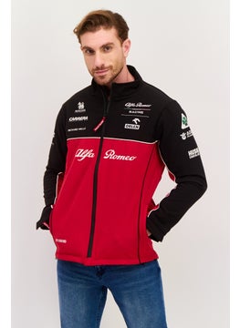 Men Brand Logo Motorcycle Jacket, Red