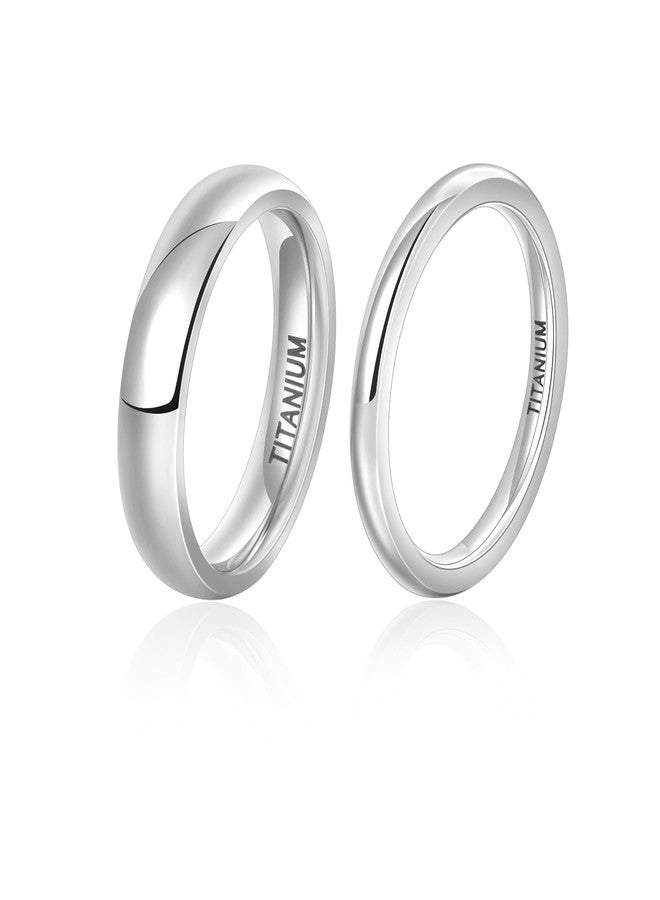 Lantine 2mm 4mm Titanium Ring Set High Polish Plain Dome Simple Pinky Knuckle Stackable Wedding Band Comfort Fit Size 7 - Image 1