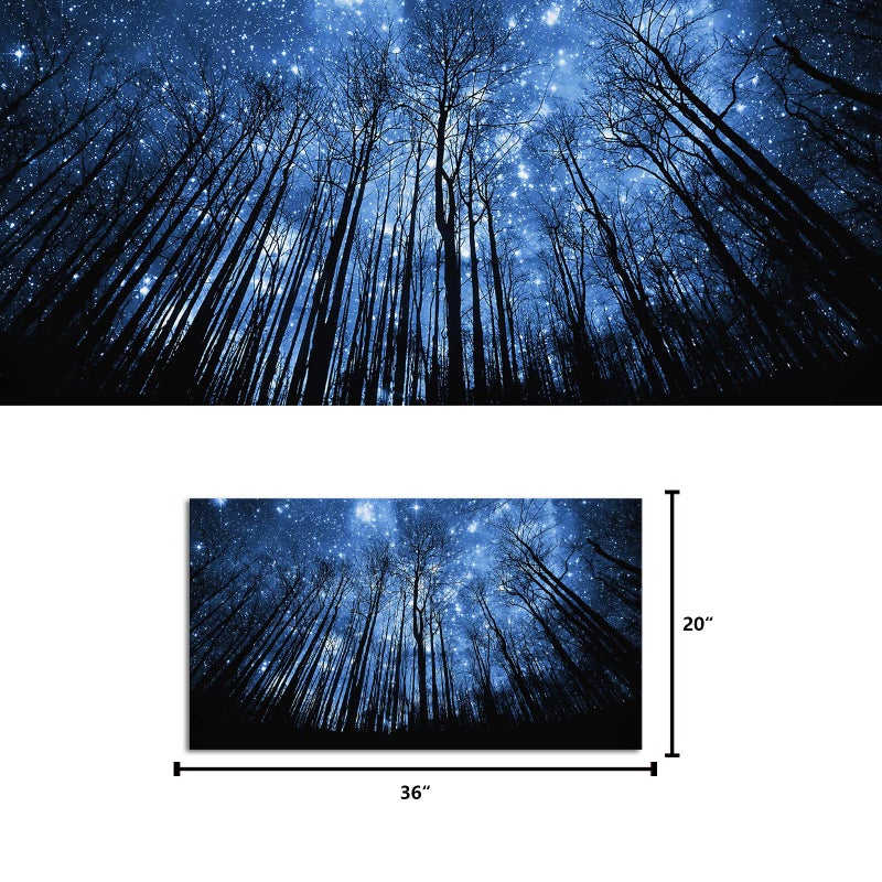 Visual Art Decor Blue Starry Night Forest Tree Silhouette Canvas Wall Art Nature Scenery Picture Prints Home Office Wall Decoration Modern Contemporary Art - Image 5