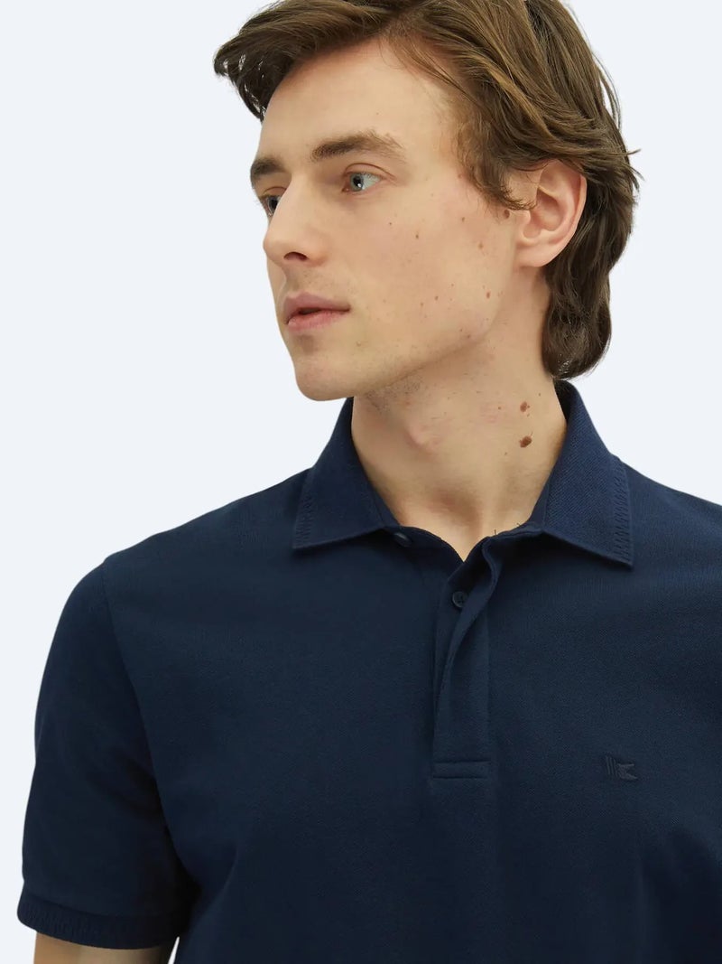 Kip Navy Blue Plain Polo Neck 100% Cotton T-Shirt - Image 3