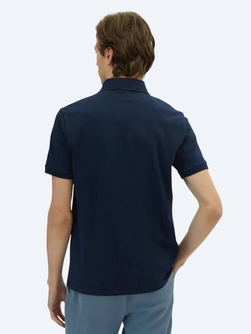 Kip Navy Blue Plain Polo Neck 100% Cotton T-Shirt - Image 4