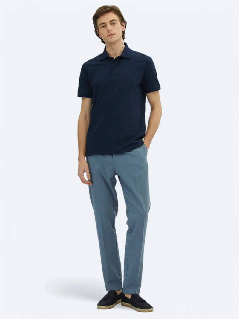 Kip Navy Blue Plain Polo Neck 100% Cotton T-Shirt - Image 2