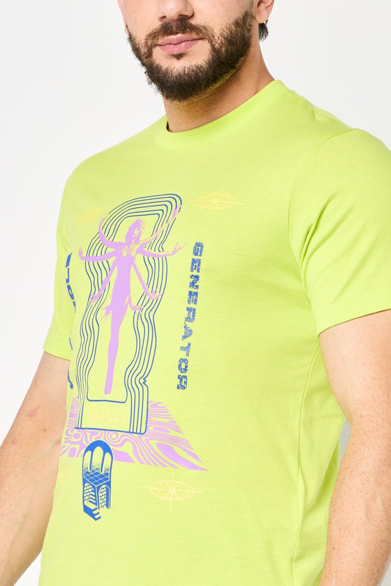 Replay Men Crew Neck Short Sleeve Graphic Print T-Shirt, Lime Green - Image 3