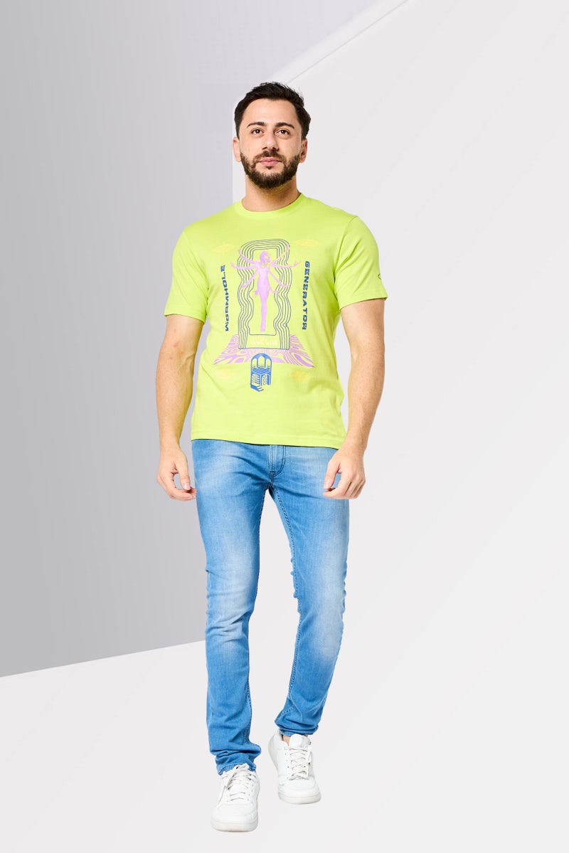 Replay Men Crew Neck Short Sleeve Graphic Print T-Shirt, Lime Green - Image 2