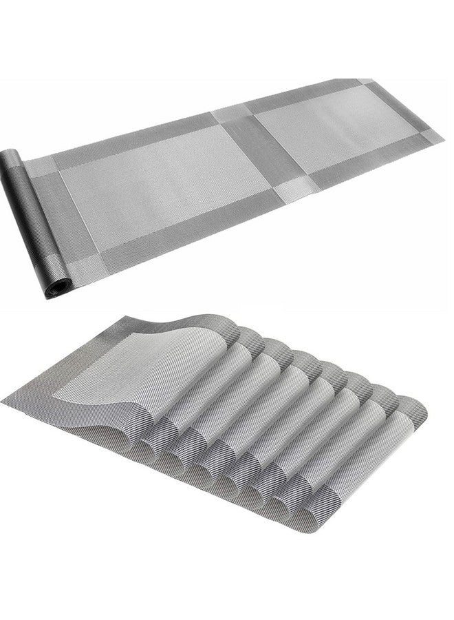 Ramkuwar Dining Table Runner and Placemat Set of 8 Modern Place Mats for Dining Table Decor Kitchen and Table Linens Coffee Mat for Christmas Dinners Silver - Image 1