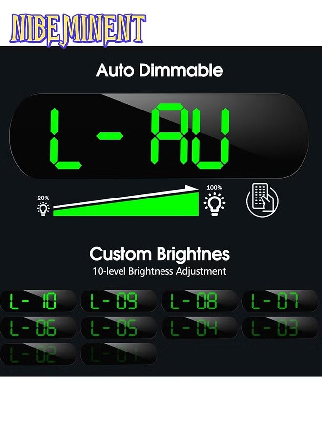 NIBEMINENT ساعة رقمية LED، ساعة حائط رقمية مع جهاز تحكم عن بعد، أضواء جو RGB مع 8 ألوان ليلية قابلة للتعديل، إنذارات مزدوجة، درجة حرارة للغرفة (أخضر) - Image 4