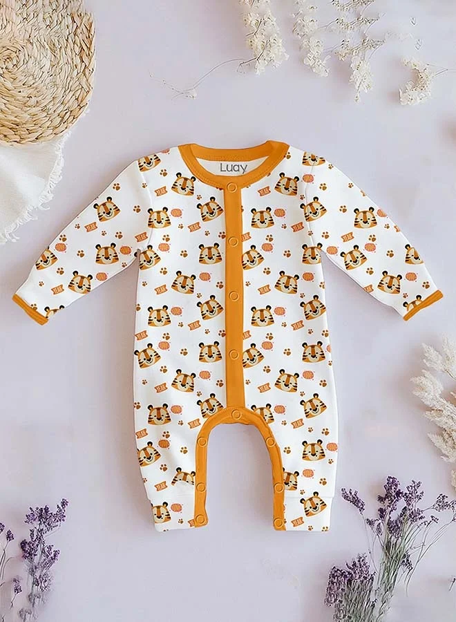 LUAY 100% Cotton Full Sleeves Tiger Printed Baby Romper,Bodysuit Jumpsuit for Baby Girls & Baby Boy.