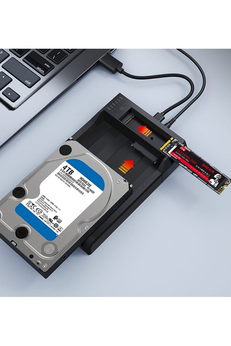 DM DM HD055 Dual-Bay SSD Enclosure – M.2 NVMe & SATA, USB 3.1 Gen2, 10Gbps High-Speed, Tool-Free, UASP/TRIM Supported, Plug & Play External SSD Case for Home & Office Use - Image 3