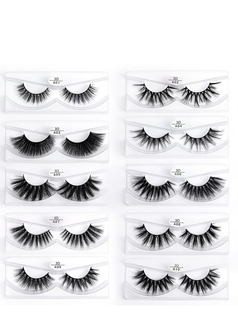 Generic - 10 Pairs of Vegan 3D Fluffy False Lashes - Natural Look Strip Lashes in 10 Styles for Effortless Volume - Image 1