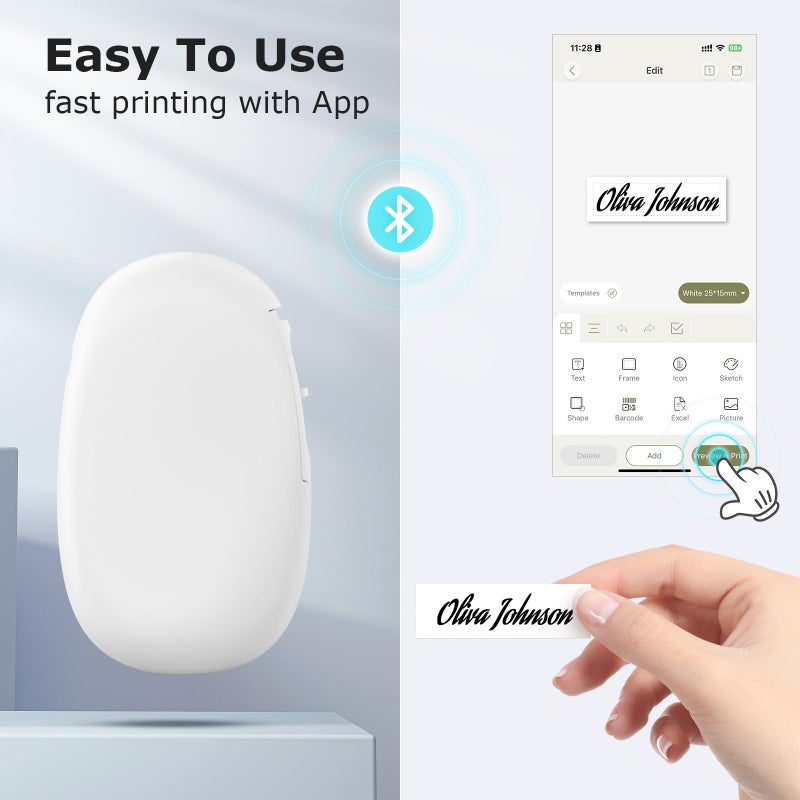 SUPVAN E10 Bluetooth Label Maker Machine with Tape, Continuous Waterproof Label, Versatile App with 35 Fonts and 1k+ Icons, Inkless Labeler for Home, Kitchen, School, Office Organization, White - Image 3