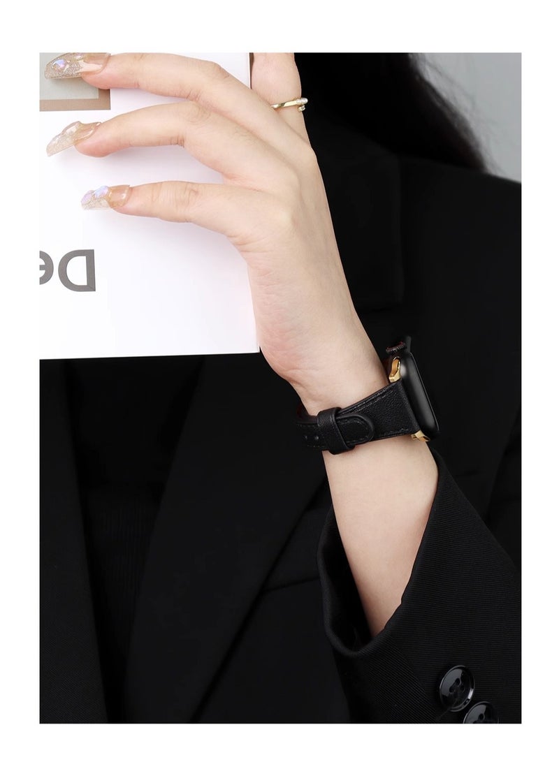 OLYSON Leather Strap for Apple Watches, Compatible with Apple Watch Band 42mm 44mm 45mm 46mm 49mm Women, Top Grain Genuine Leather Strap Thin Watch Wristband for iWatch Series10 9 8 7 6 5 4 3 2 1 SE Ultra 2, Black  - Image 3