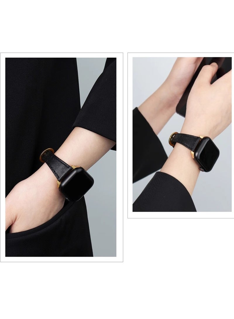 OLYSON Leather Strap for Apple Watches, Compatible with Apple Watch Band 42mm 44mm 45mm 46mm 49mm Women, Top Grain Genuine Leather Strap Thin Watch Wristband for iWatch Series10 9 8 7 6 5 4 3 2 1 SE Ultra 2, Black  - Image 4