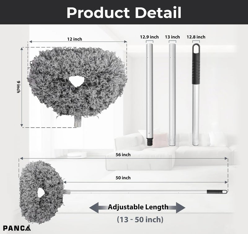 PANCA Fan Cleaner Brush with Long Flexible Rod | Microfiber Ceiling Fan Cleaning Mop, Foldable Duster for Home, Kitchen, Car & Cobweb Removal (Grey) - Image 2