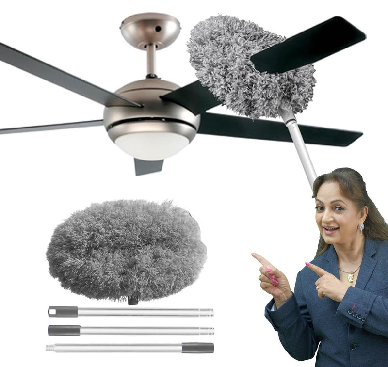 PANCA Fan Cleaner Brush with Long Flexible Rod | Microfiber Ceiling Fan Cleaning Mop, Foldable Duster for Home, Kitchen, Car & Cobweb Removal (Grey) - Image 1