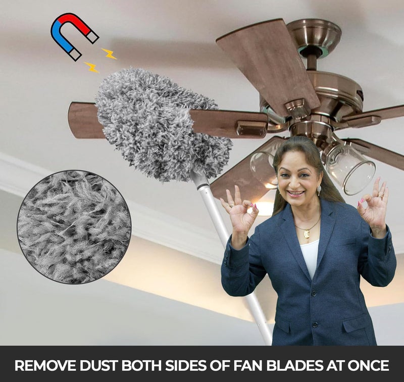 PANCA Fan Cleaner Brush with Long Flexible Rod | Microfiber Ceiling Fan Cleaning Mop, Foldable Duster for Home, Kitchen, Car & Cobweb Removal (Grey) - Image 5