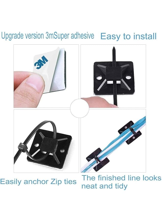 إيروريكس 100 مجموعة من أربطة الكابلات ذات التركيبات اللاصقة الذاتية للاستخدام الخارجي وأشرطة إدارة الكابلات شديدة التحمل ومشابك قابلة لإعادة الاستخدام - Image 2