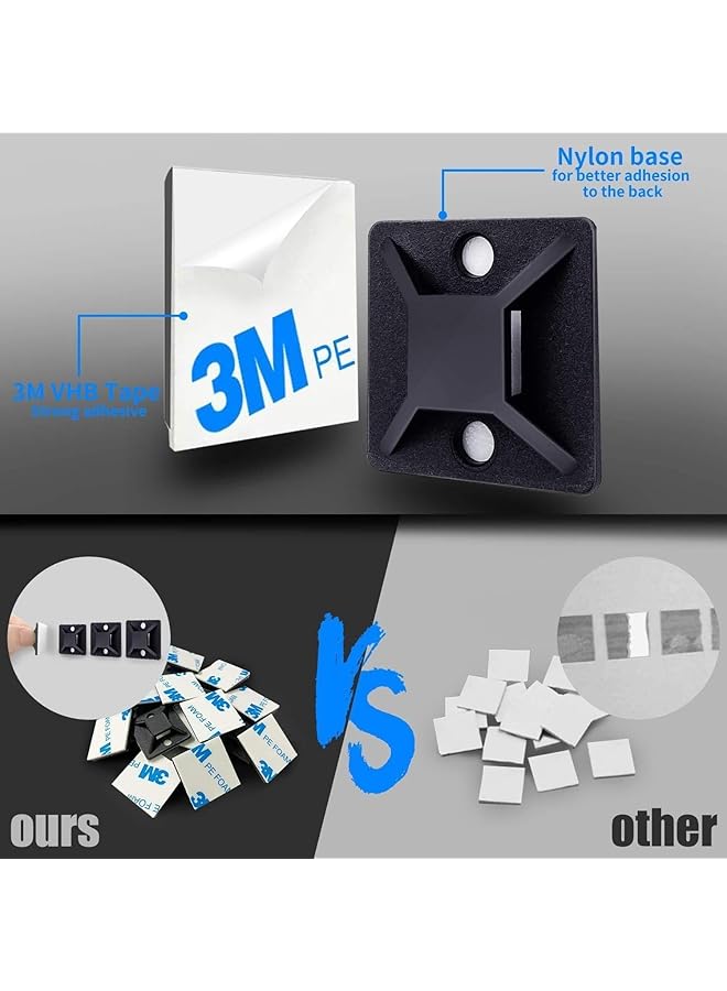 إيروريكس 100 مجموعة من أربطة الكابلات ذات التركيبات اللاصقة الذاتية للاستخدام الخارجي وأشرطة إدارة الكابلات شديدة التحمل ومشابك قابلة لإعادة الاستخدام - Image 4