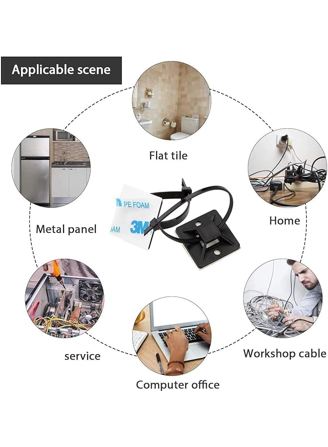 إيروريكس 100 مجموعة من أربطة الكابلات ذات التركيبات اللاصقة الذاتية للاستخدام الخارجي وأشرطة إدارة الكابلات شديدة التحمل ومشابك قابلة لإعادة الاستخدام - Image 5