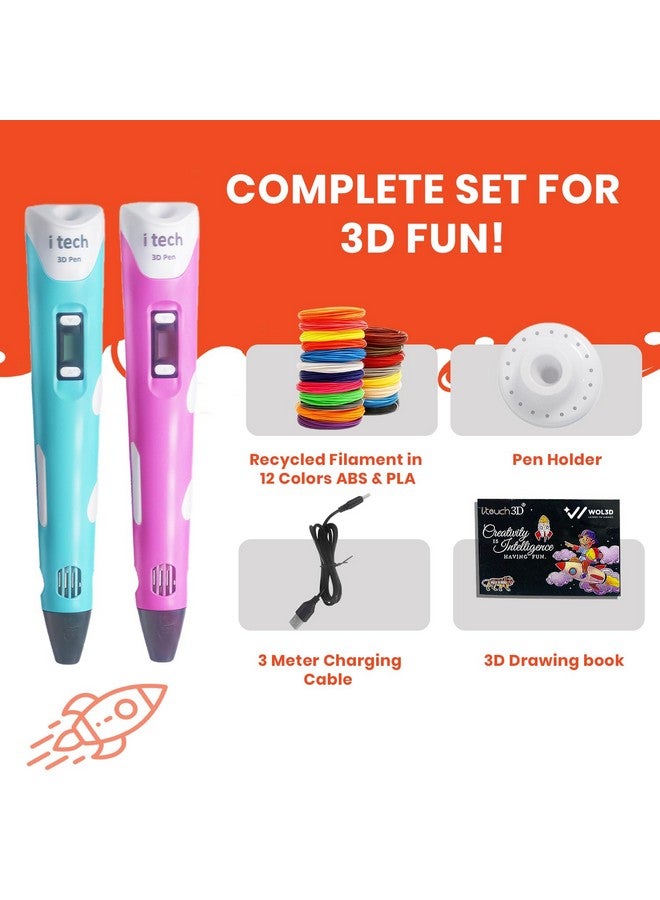 WOL 3D WOL3D I tech (Pink) Magic 3D Pen with 12 in 1 (5M) PLA Filaments for 3D Printing with Speed Control, Advanced Temperature Regulation, OLED Display & Ergonomic Design - Compatible. - Image 3