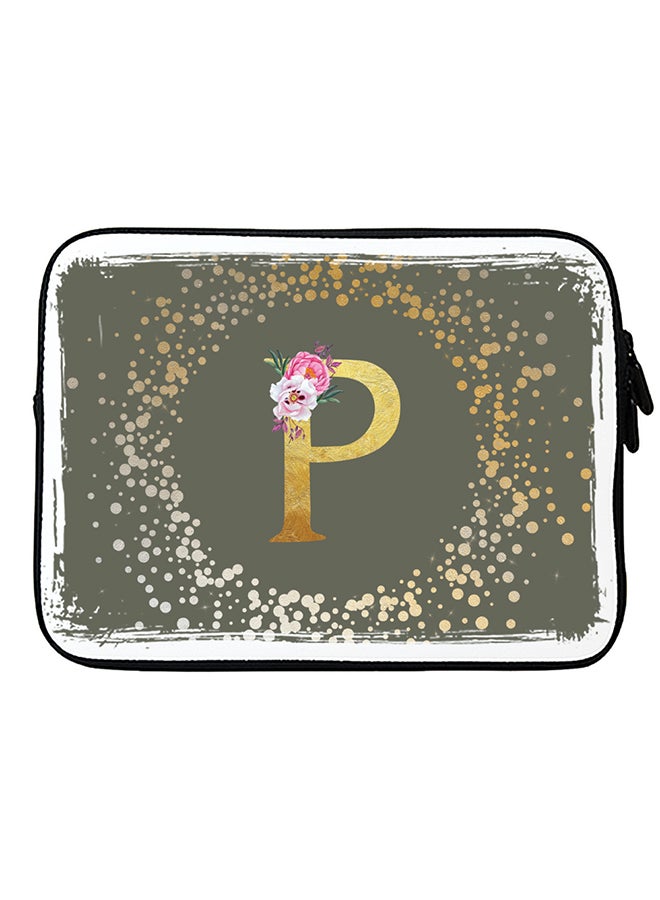 Stylizedd Laptop Sleeve Bag for Macbook 13, 14, 15, 16 inch- Custom Monogram Initial Letter Floral Pattern Alphabet - P  (Olive Green) - Image 1