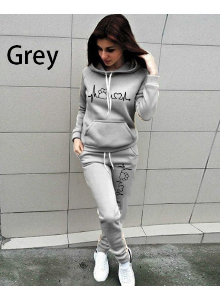 NIBEMINENT 2-Piece Sports Tracksuit Long Sleeve Hoodies Sweatpants Set Grey  - Image 1