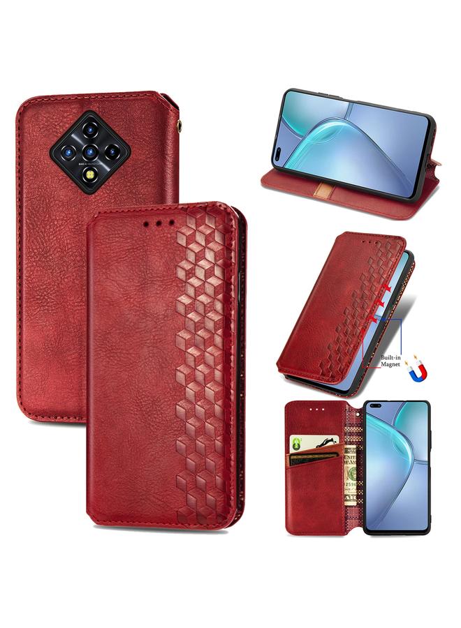 اس-توب جراب لهاتف Infinix Zero 8، جراب جلدي مغناطيسي أفقي مضغوط شبكي مكعب مع حامل وفتحات للبطاقات ومحفظة - Image 1