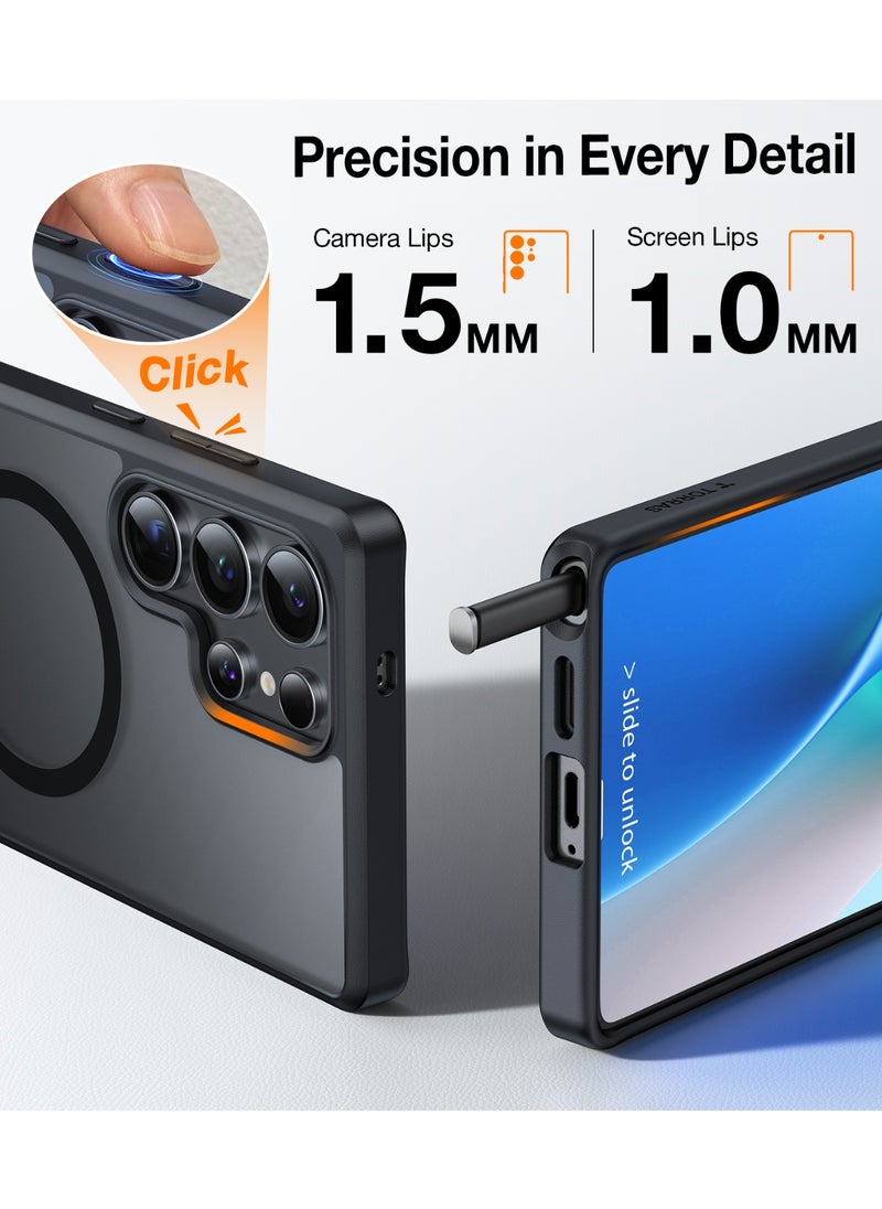 TORRAS - Strong Magnetic & Seamless Stand for Samsung Galaxy S25 Ultra Case, Fit for MagSafe, Mil-Grade Drop Protection, Adjustable Kickstand for Samsung Galaxy S25 Ultra Case, Slim Frosted Matte Black - Image 1