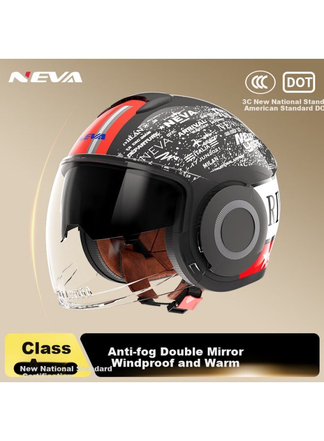Neva New National Standard Class A 3c Certified Helmet Motorcycle Electric Vehicle Double Mirror Men And Women Four Seasons Universal Electric Vehicle 3/4 Anti-fog Safety Helmet Snow Mountain White An - Image 1