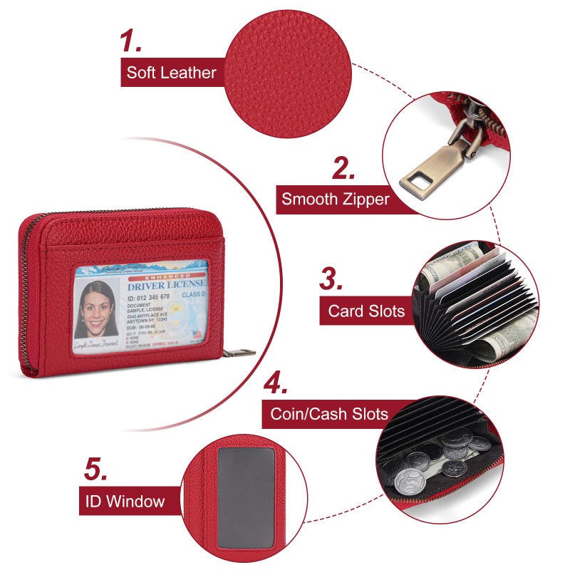 SENDEFN Leather Wallet Women RFID Blocking Small Compact Wallets Credit Card Holder with ID Window - Image 4