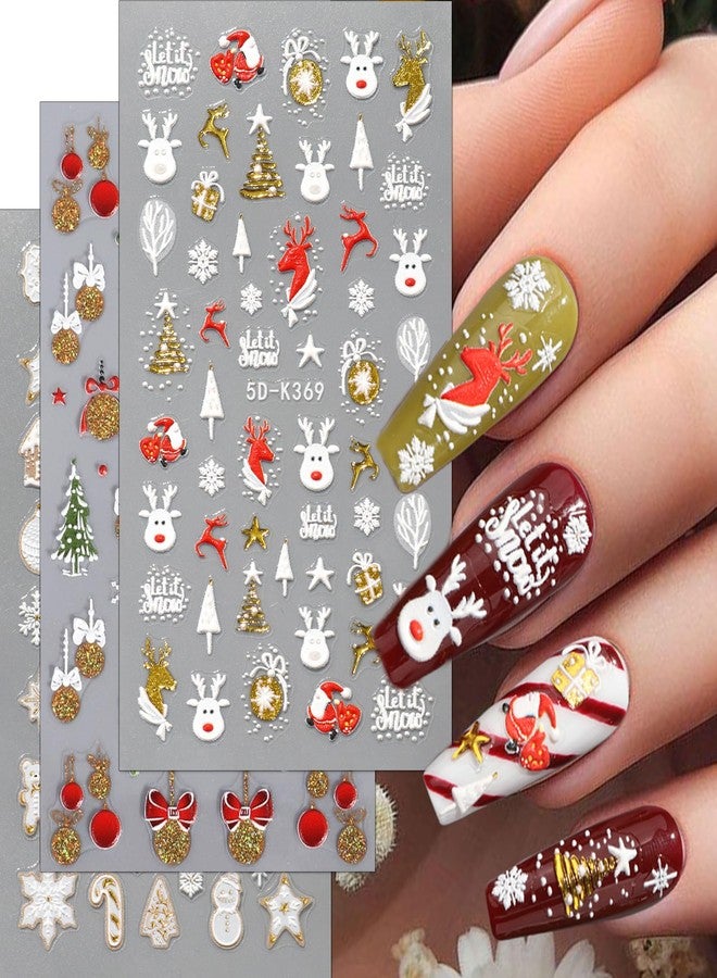 TailaiMei Christmas Nail Decals Stickers, Self-Adhesive Snow Xmas Tree Nail Art Decorations, Design for Santa Claus Snowflake Snowman (2503, 3Sheets) - Image 1