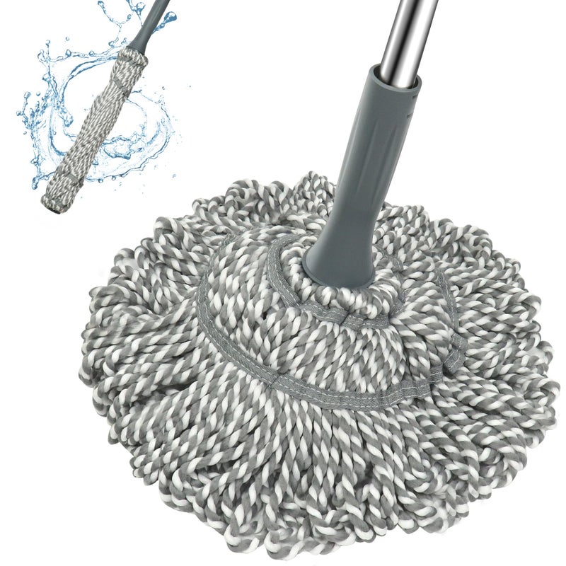 Kickleen Self Wringing Mop - Easy Squeeze Twist Mop with 52.5 Inch Long Handle, Heavy Duty for Hardwood, Tile, Vinyl & Laminate Floors (Gray) - Image 1