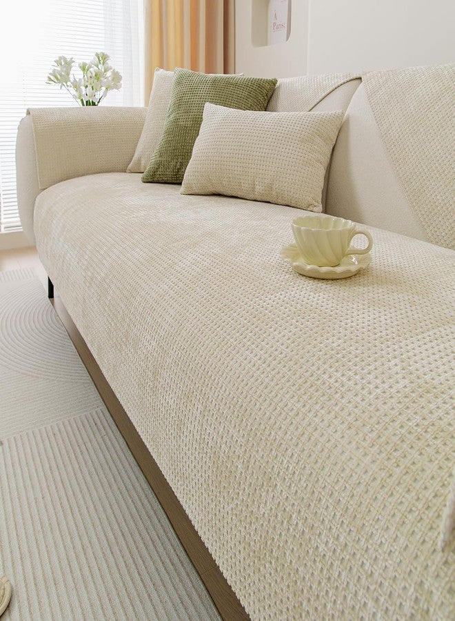 vctops Farmhouse Plaid Chenille Couch Sofa Cover Super Soft Plush Sectional Couch Covers Anti-Slip Solid Sofa Slipcover for Dogs, Children, Pets Furniture Protector (Beige,28"x28") - Image 4