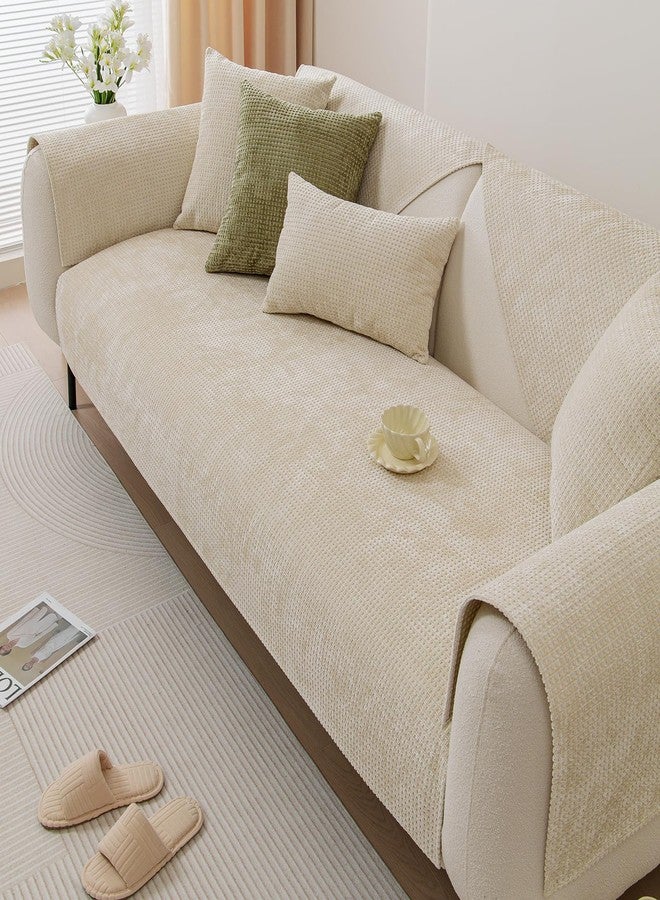 vctops Farmhouse Plaid Chenille Couch Sofa Cover Super Soft Plush Sectional Couch Covers Anti-Slip Solid Sofa Slipcover for Dogs, Children, Pets Furniture Protector (Beige,28"x28") - Image 1